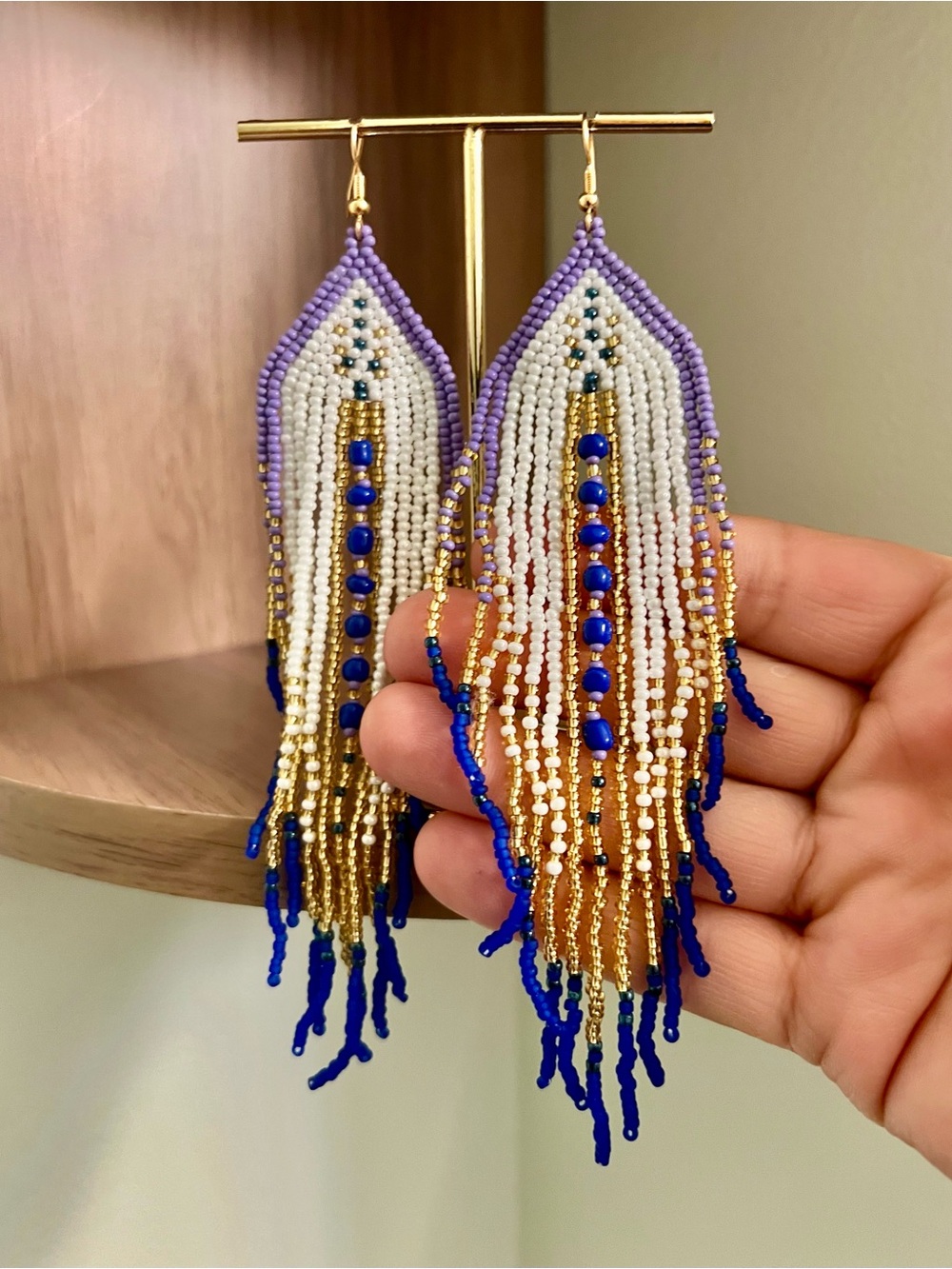 Stunning Luxe Purple & Blue Beaded Fringe Earrings